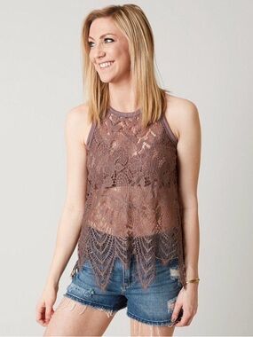 BKE Mauve Lace Halter Camisole